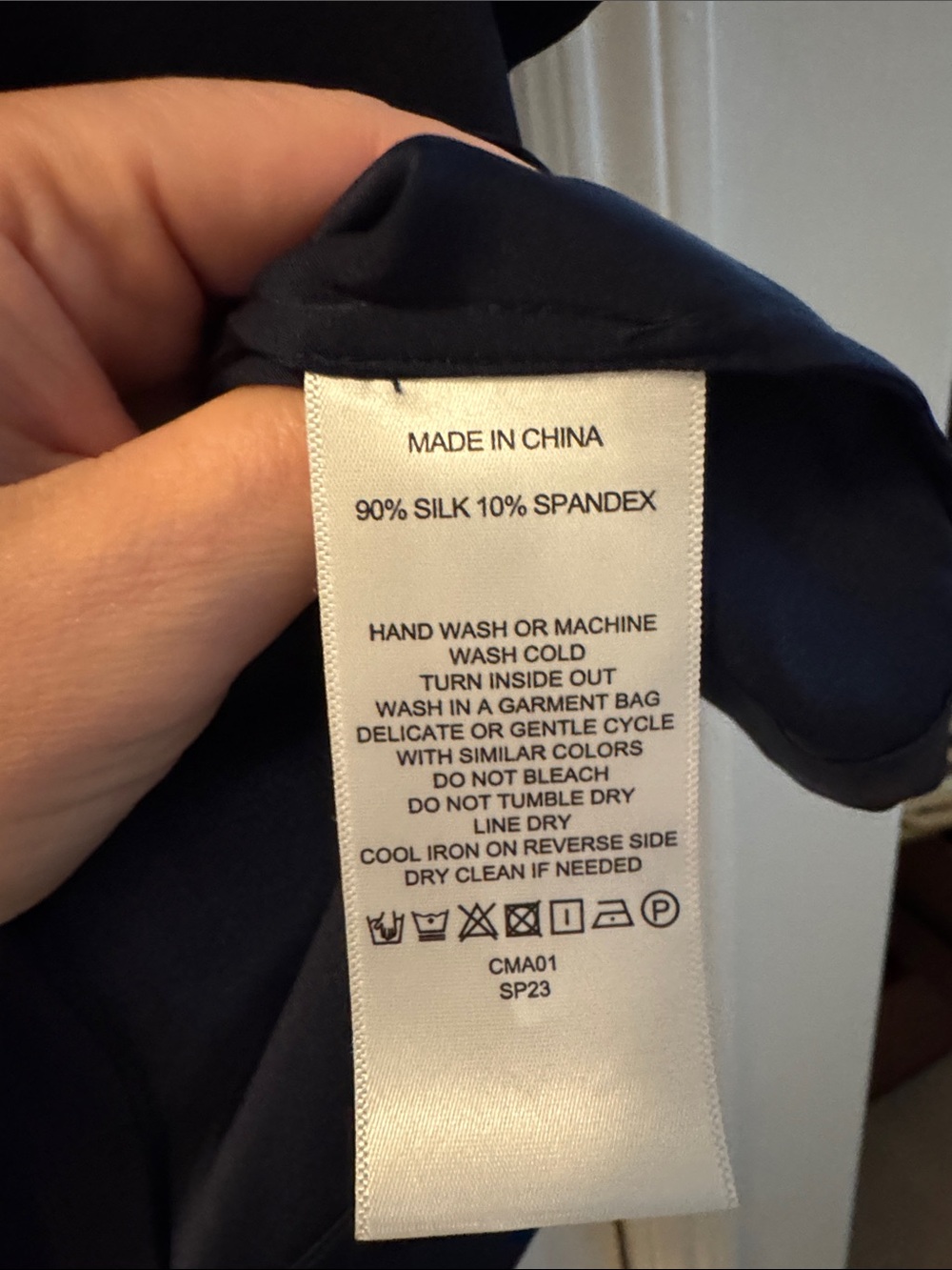 Quince Navy Washable Silk Short Sleeve Button Front Blouse - Picture 3 of 4